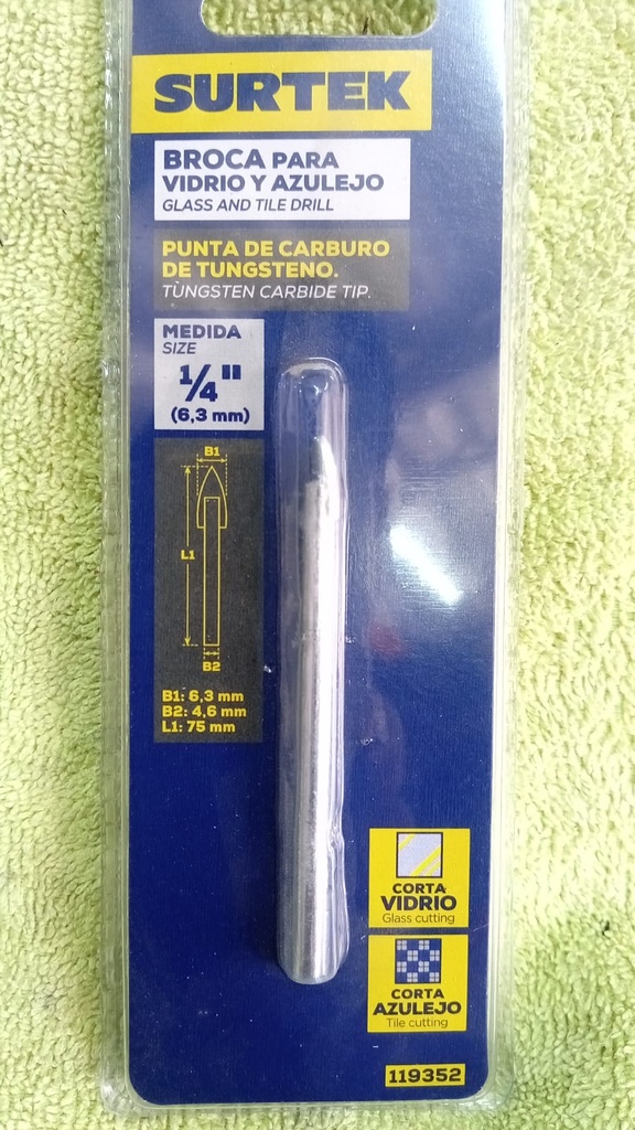 BROCA PARA VIDRIO Y AZULEJO 1/4"