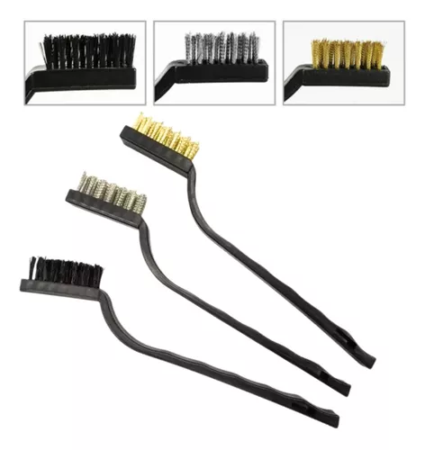 [J004] JUEGO DE 3 MINICEPILLOS ACERO, BRONCE Y NYLON. (SET)